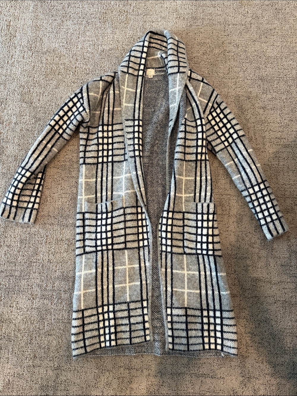 Target Gray and Black Plaid Open-Front Cardigan